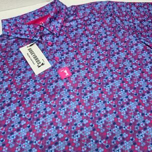 Bogey Bros Golf Polo Whale Tail Bikini Print Shirt Mens S Pink Blue Performance